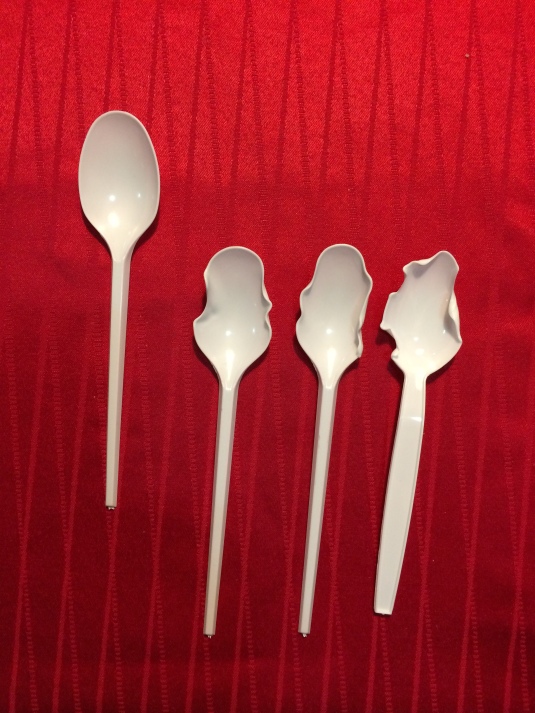 Plastic spoons when heated, will curl to resemble a petal.